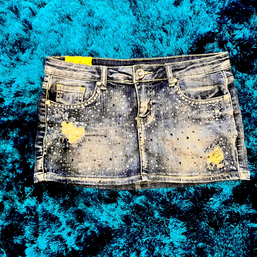Jeweled denim skirt. Originally from Europe.